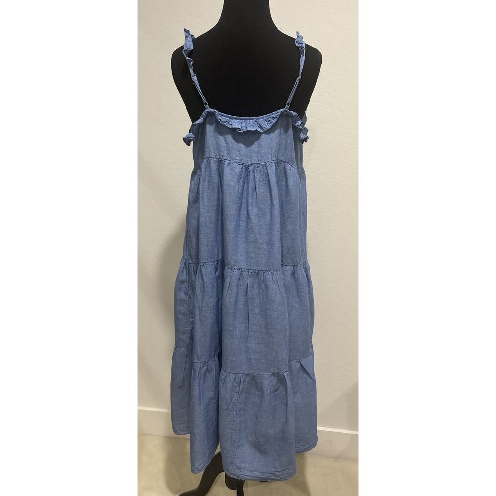 J.Crew Blue Linen Blend Tiered Maxi Dress Size Medium Tassel Tie Cottagecore - Picture 4 of 6